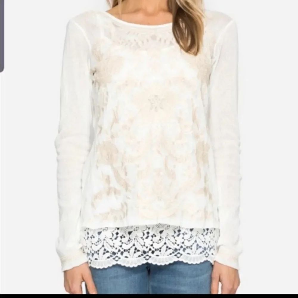 Johnny Was Abby mesh embroidered tee size XS